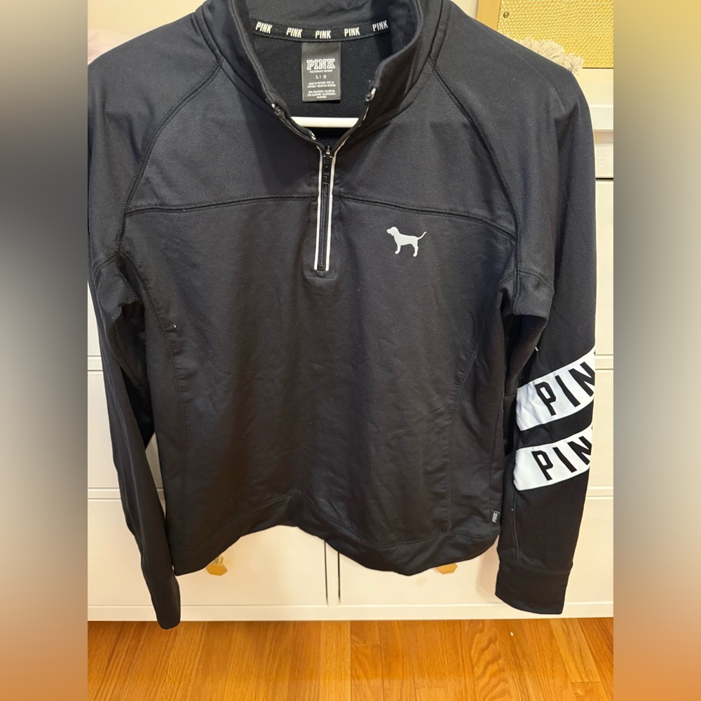 Victoria's Secret PINK Black Zip-Up Jacket with Logo Trim